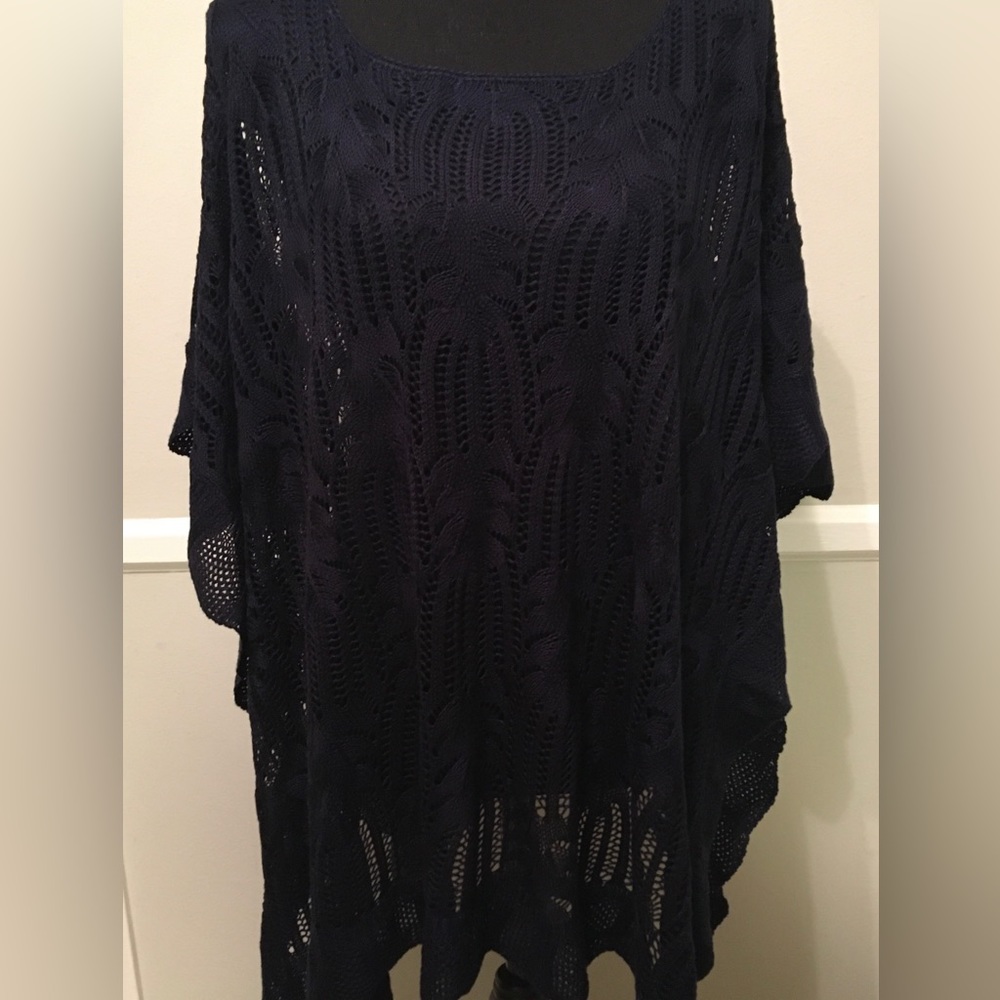 New York & Co. Womens Knitted Poncho Open Side Size S/M Navy Blue NWT